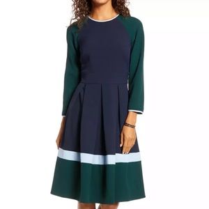 1901 Color Block Fit and Flare Pleated Dress